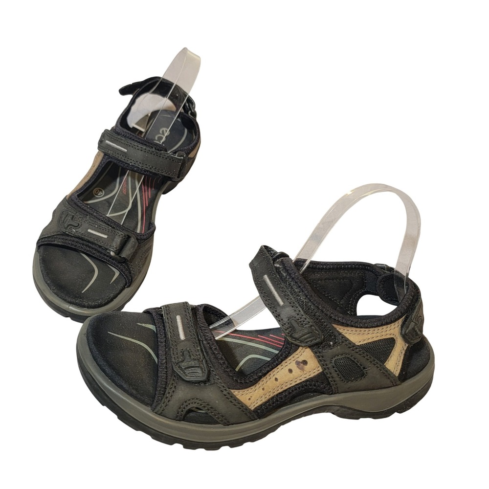 ECCO Offroad Yucatan Walking Sandals Tan Black Nubuck Leather EU 40 US 9-9.5 EUC